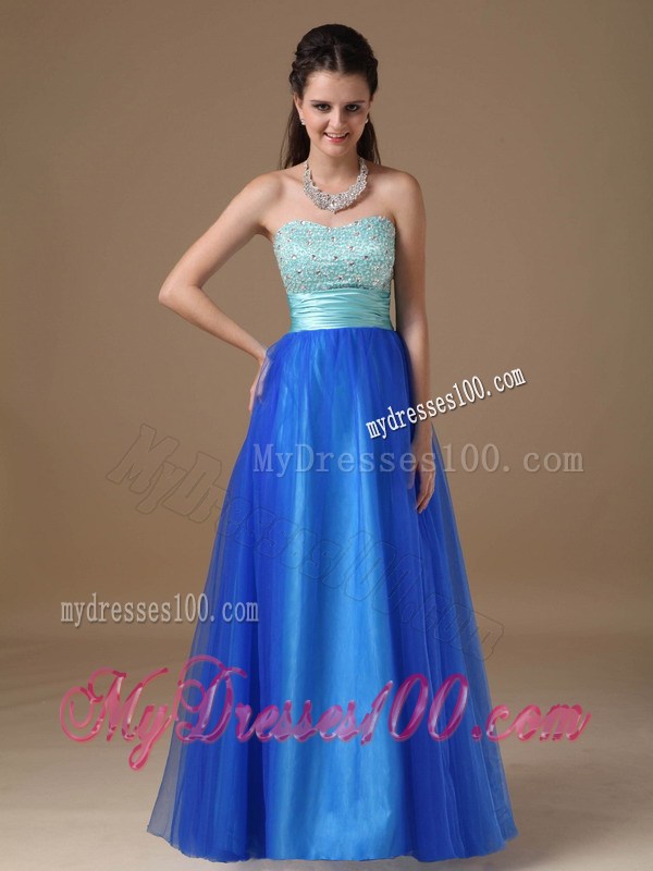 Apple Green and Royal Blue Strapless Beaded Decorate Prom Dress