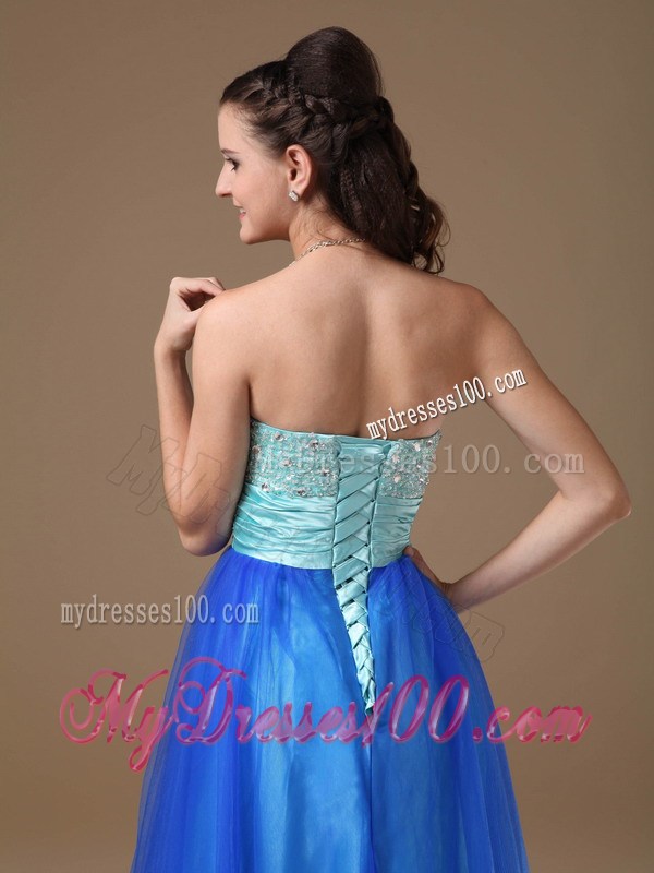 Apple Green and Royal Blue Strapless Beaded Decorate Prom Dress