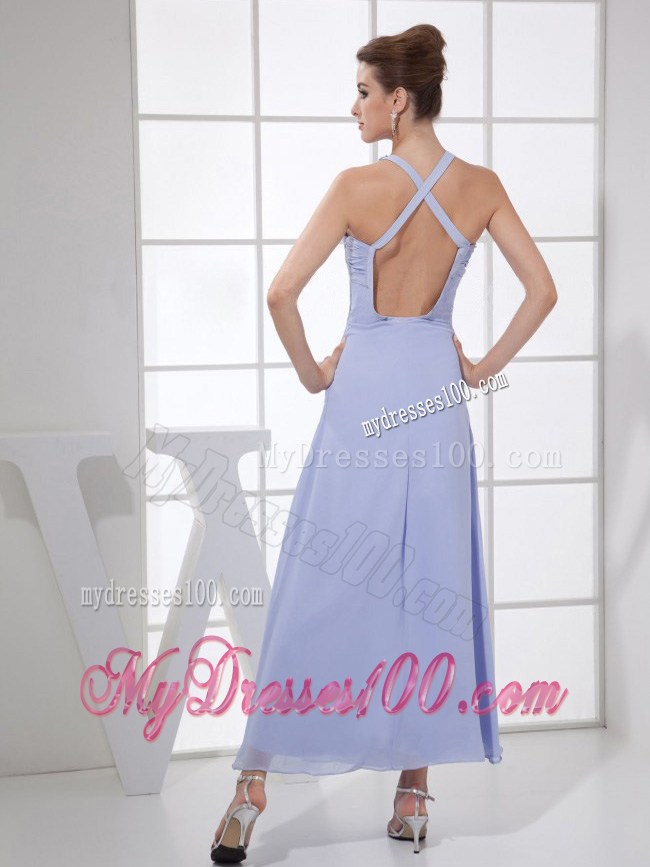 Appliques V-neck Lilac Ankle-length Criss Cross 2013 Prom Dress