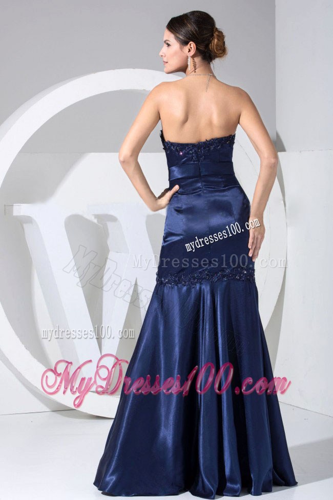 Appliques With Beading Decorate Bodice Navy Blue Floor-length Strapless Prom Dress 2013