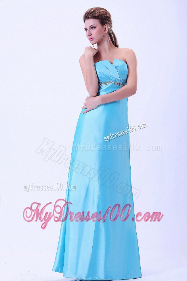 Aqua Blue Strapless Beaded Decorate Prom Dress For Custom Made