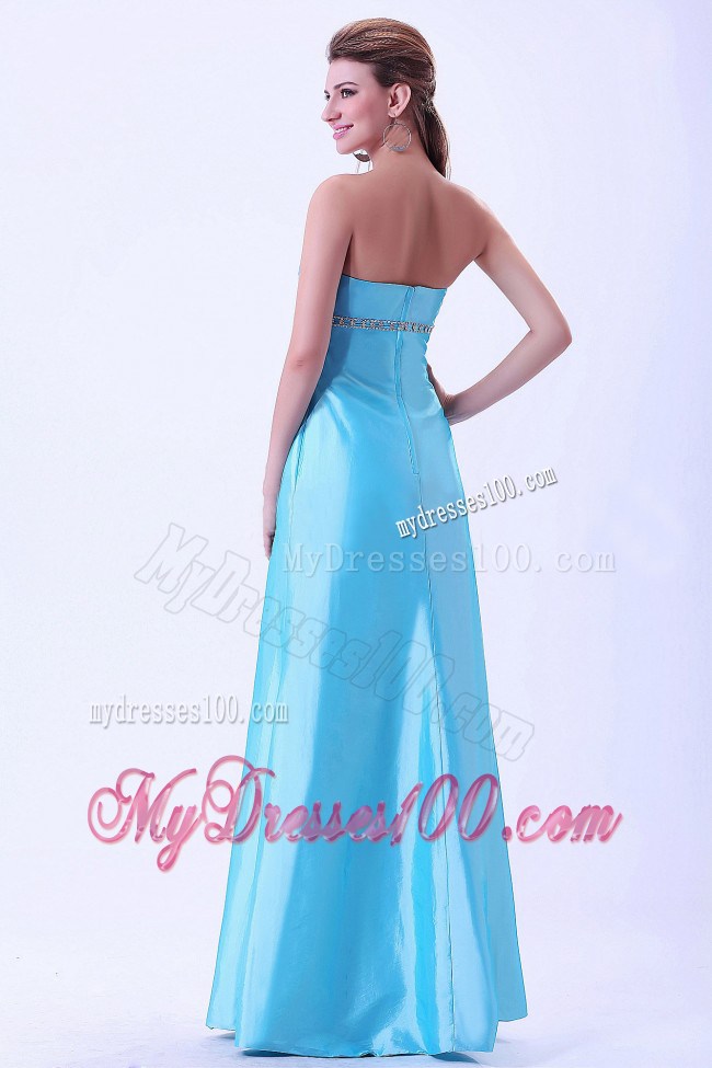 Aqua Blue Strapless Beaded Decorate Prom Dress For Custom Made
