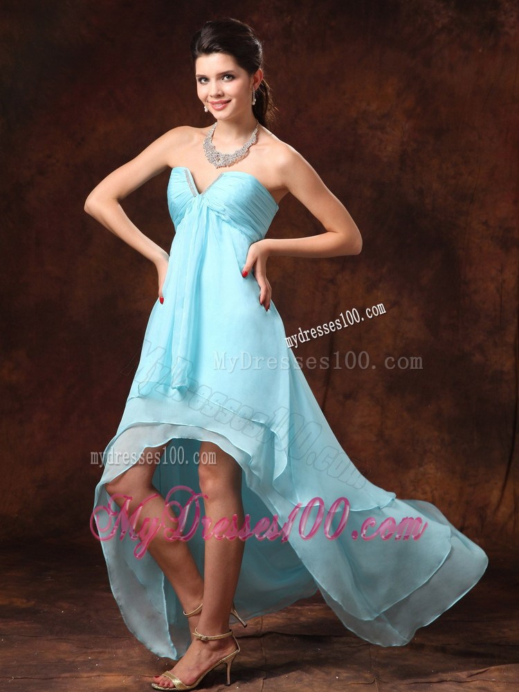 Aqua Blue High-low Beading 2013 Prom Dresses With Sweetheart