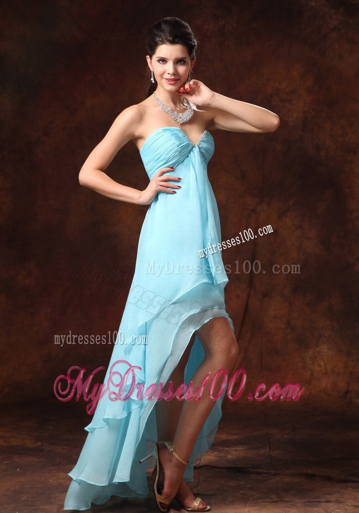 Aqua Blue High-low Beading 2013 Prom Dresses With Sweetheart