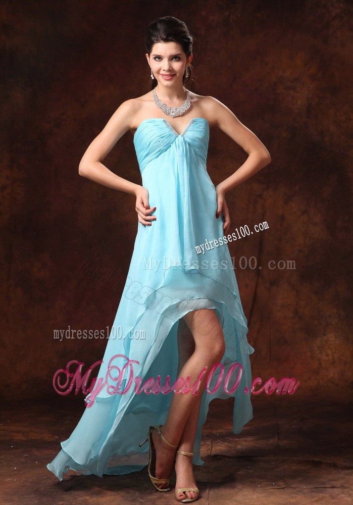 Aqua Blue High-low Beading 2013 Prom Dresses With Sweetheart