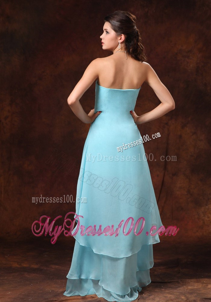 Aqua Blue High-low Beading 2013 Prom Dresses With Sweetheart