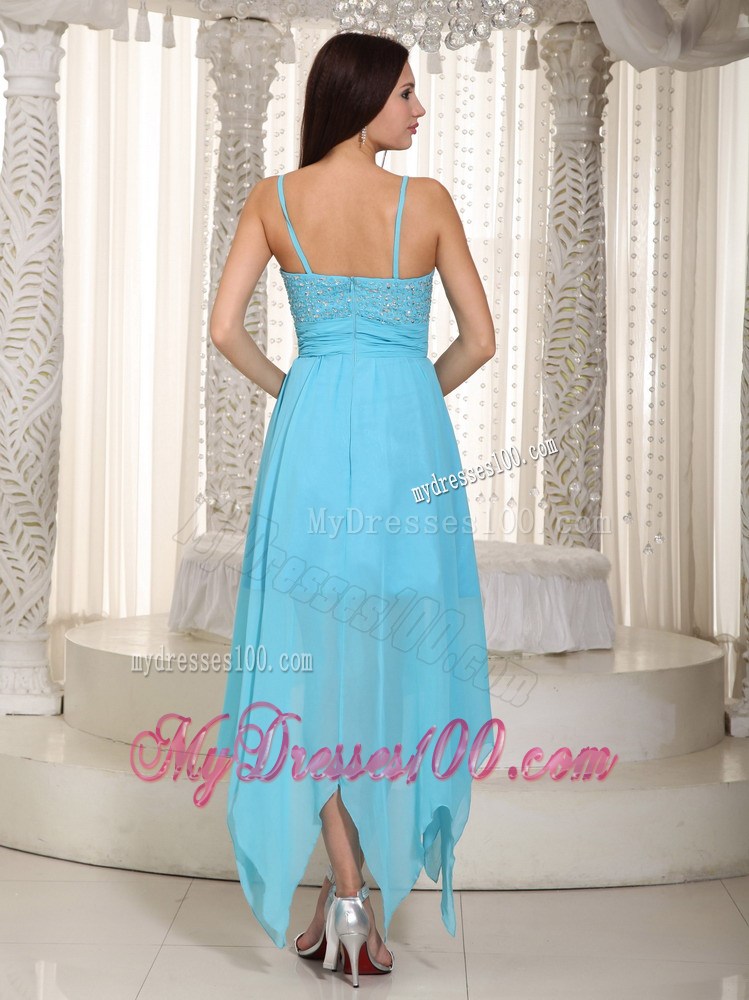 Baby Blue Empire Spaghetti Straps Asymmetrical Chiffon Prom Dress