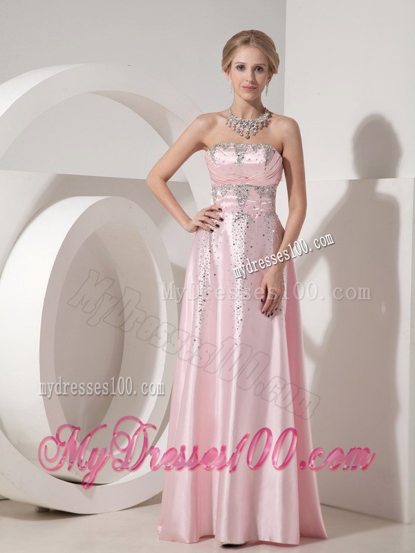 Custom Made Baby Pink Empire Strapless Beading Evening Dress