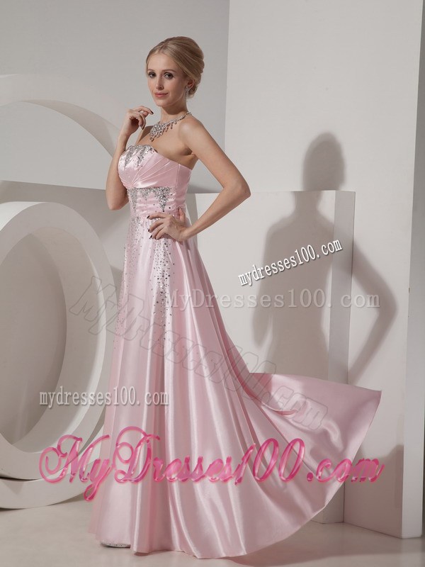Custom Made Baby Pink Empire Strapless Beading Evening Dress