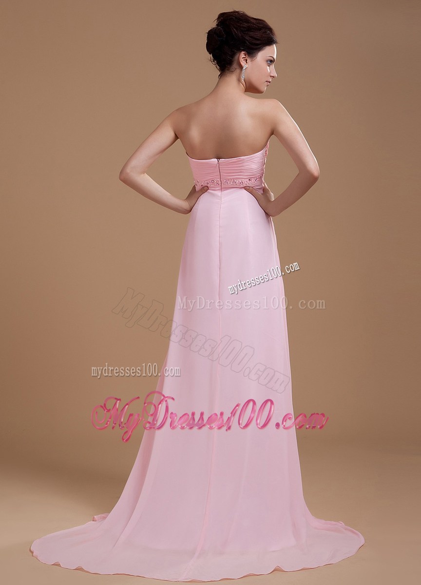Beaded Sweetheart Baby Pink Prom Pageant Dress With Court Train