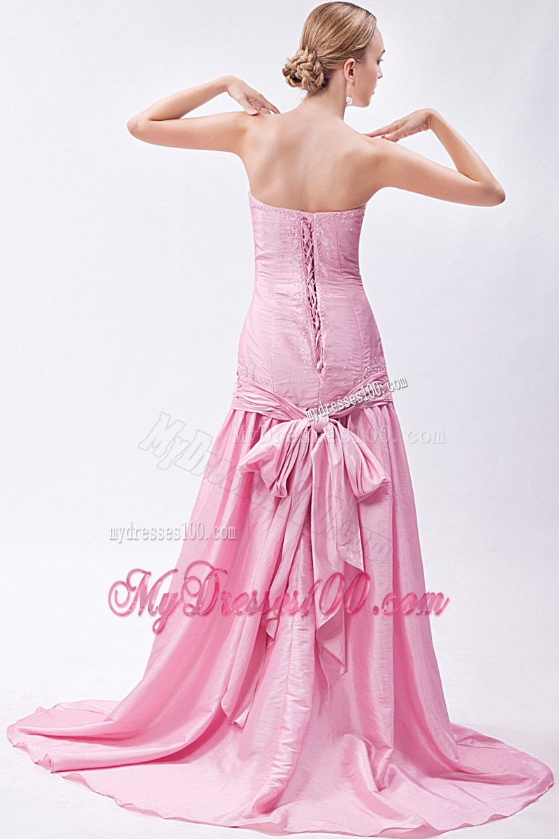 Baby Pink Mermaid Brush Train Sweetheart Beading Prom Dress