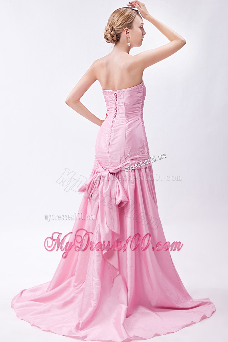 Baby Pink Mermaid Brush Train Sweetheart Beading Prom Dress