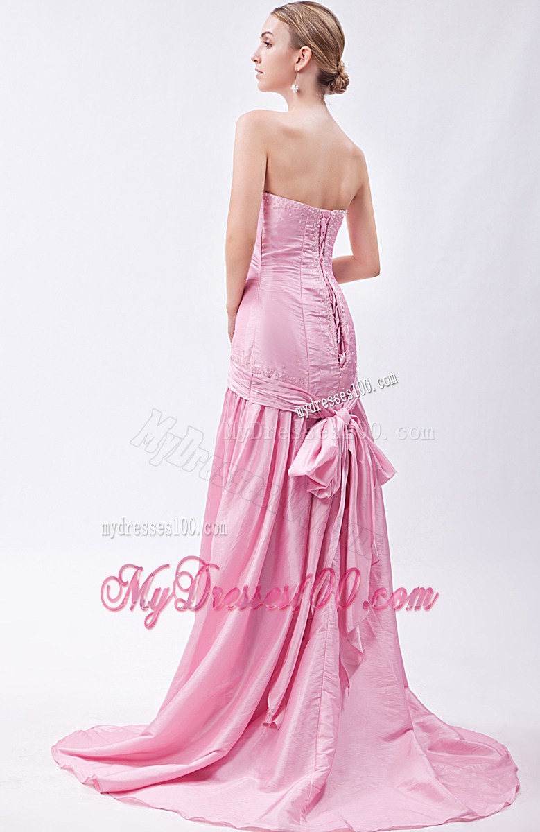 Baby Pink Mermaid Brush Train Sweetheart Beading Prom Dress