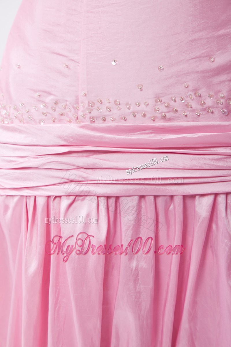 Baby Pink Mermaid Brush Train Sweetheart Beading Prom Dress