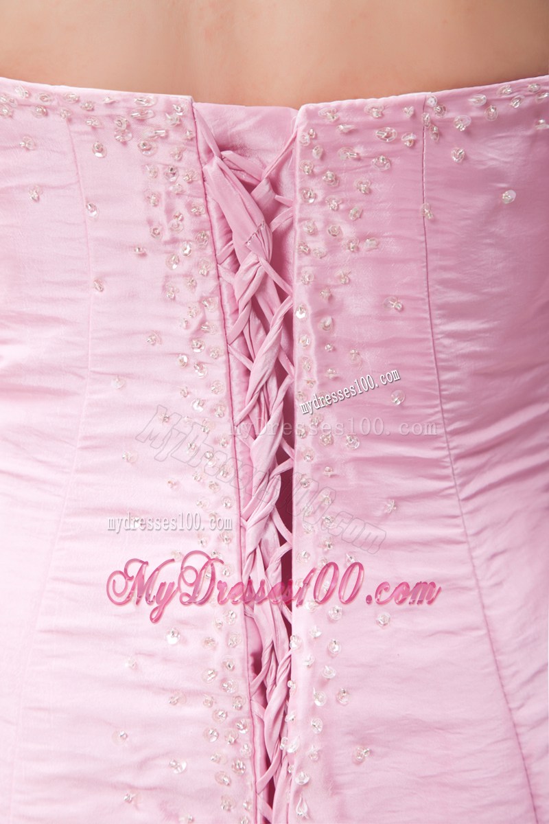 Baby Pink Mermaid Brush Train Sweetheart Beading Prom Dress