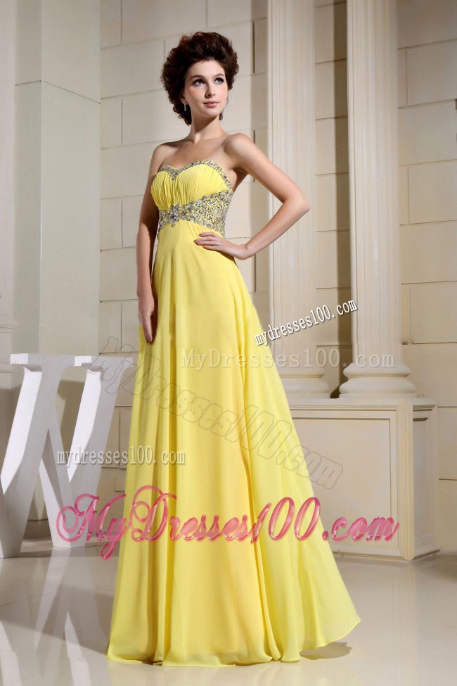 Beaded Decorate Waist and Sweetheart For Yellow Prom Dress