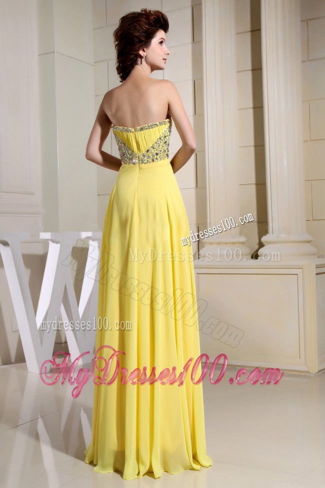 Beaded Decorate Waist and Sweetheart For Yellow Prom Dress