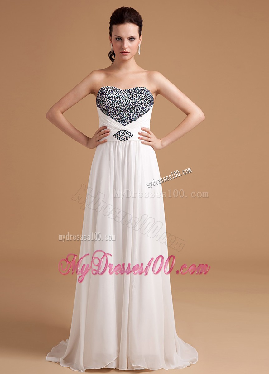 Beaded Decorate Bodice Sweetheart Brush Train Empire Prom Dress