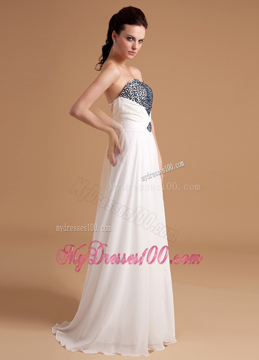 Beaded Decorate Bodice Sweetheart Brush Train Empire Prom Dress