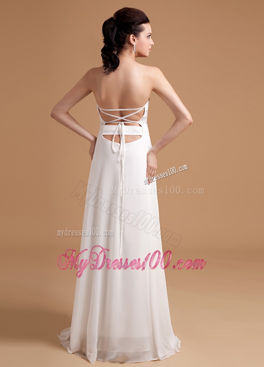 Beaded Decorate Bodice Sweetheart Brush Train Empire Prom Dress