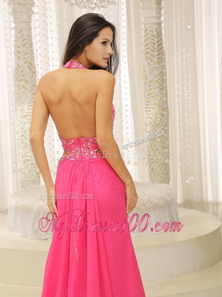 Brand New Halter Beaded Decorate Waist High Slit For Prom Dress