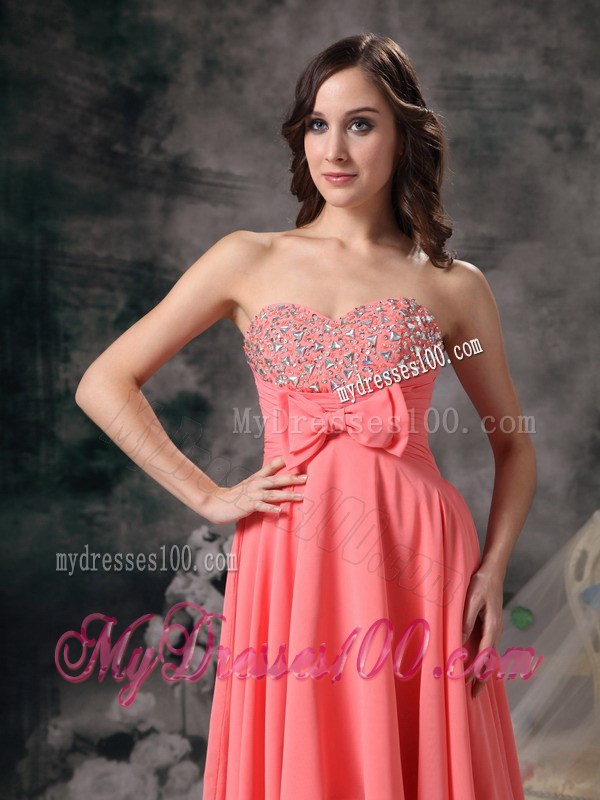 Watermelon Red High-low Sweetheart Prom Dress with Beading