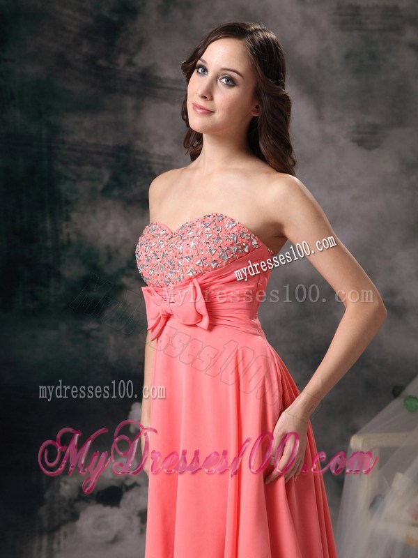 Watermelon Red High-low Sweetheart Prom Dress with Beading