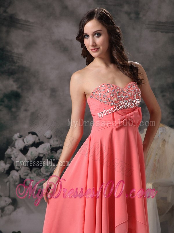 Watermelon Red High-low Sweetheart Prom Dress with Beading