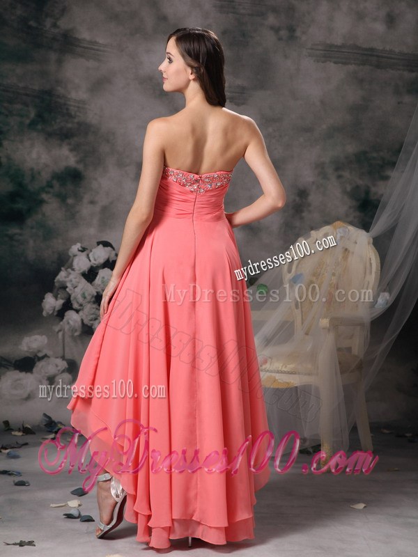 Watermelon Red High-low Sweetheart Prom Dress with Beading