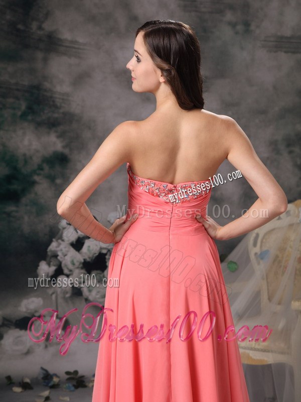 Watermelon Red High-low Sweetheart Prom Dress with Beading