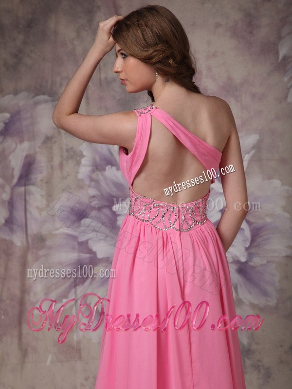 Wonderful Rose Pink One Shoulder Beading and Ruche Prom Dress