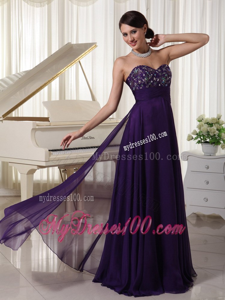 Purple Sweetheart Appliques With Beading Bust Prom Evening Dress
