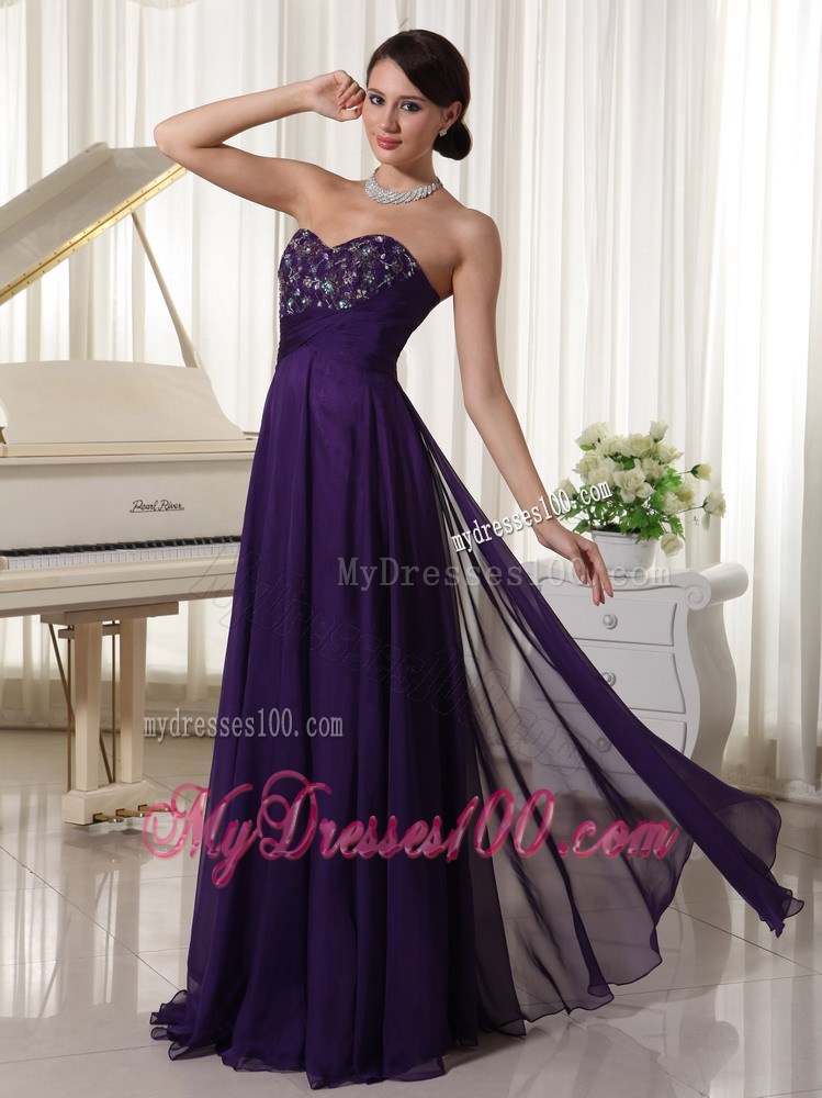 Purple Sweetheart Appliques With Beading Bust Prom Evening Dress