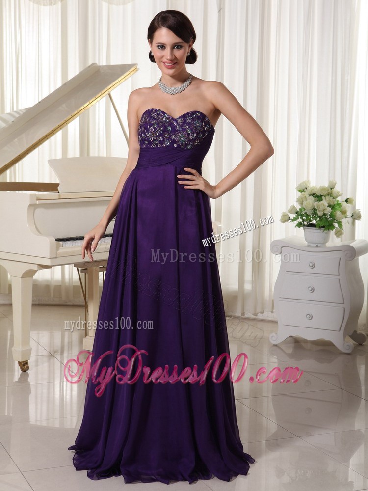 Purple Sweetheart Appliques With Beading Bust Prom Evening Dress