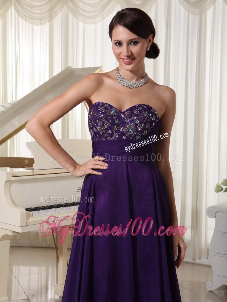 Purple Sweetheart Appliques With Beading Bust Prom Evening Dress