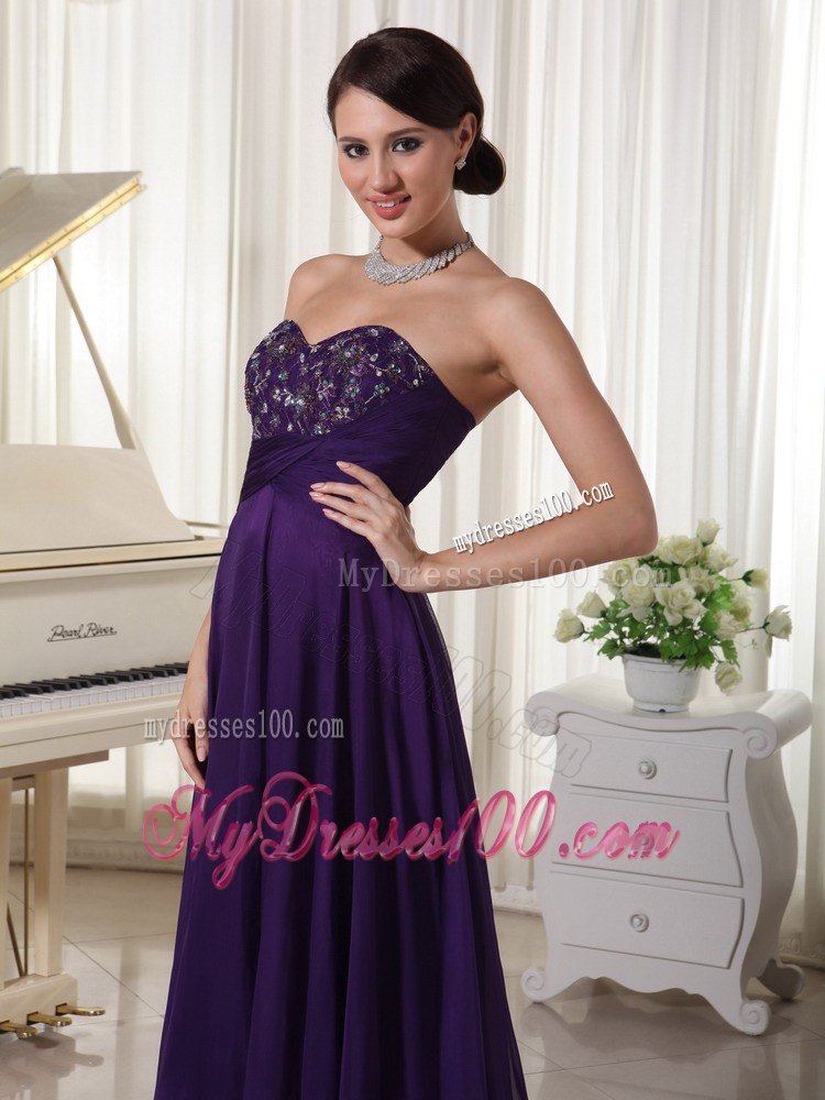 Purple Sweetheart Appliques With Beading Bust Prom Evening Dress