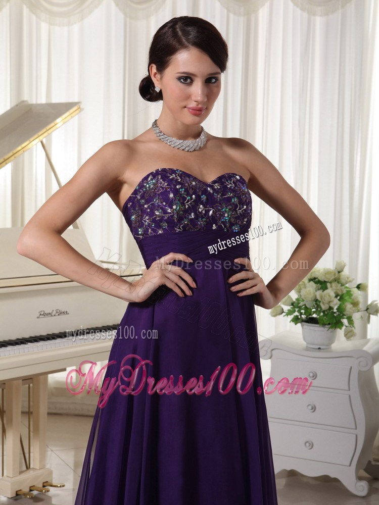 Purple Sweetheart Appliques With Beading Bust Prom Evening Dress