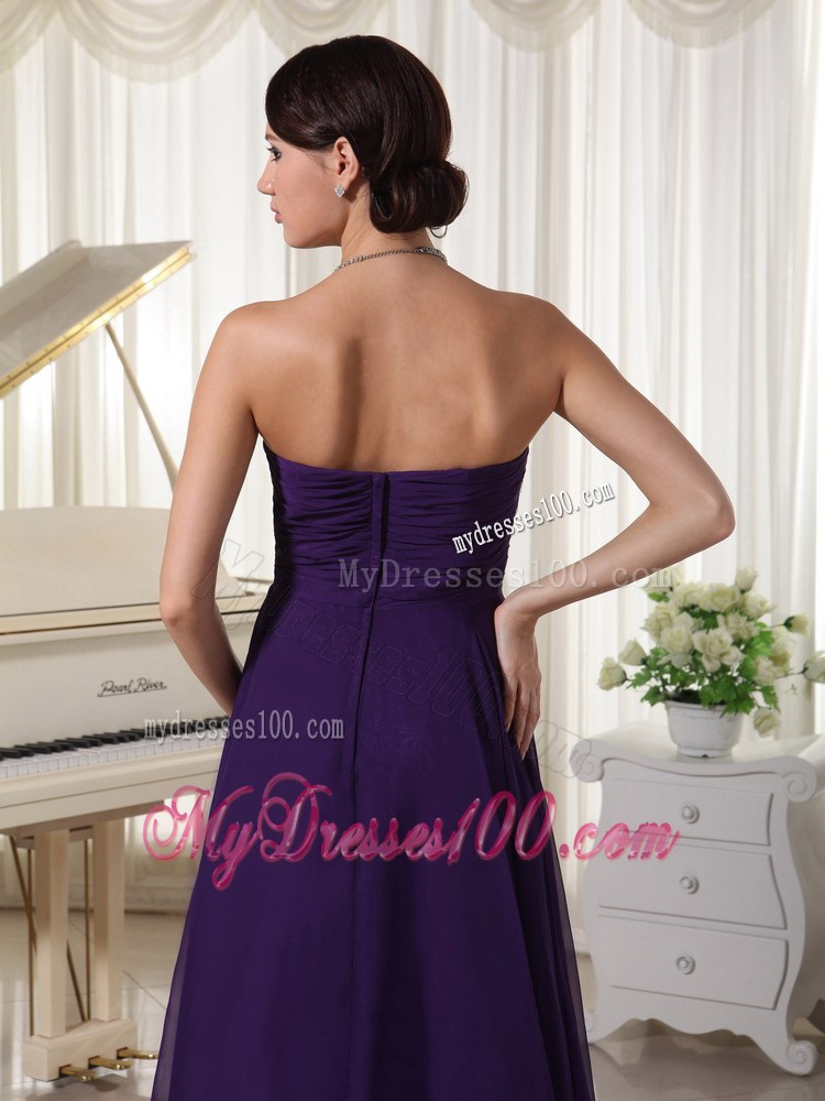 Purple Sweetheart Appliques With Beading Bust Prom Evening Dress