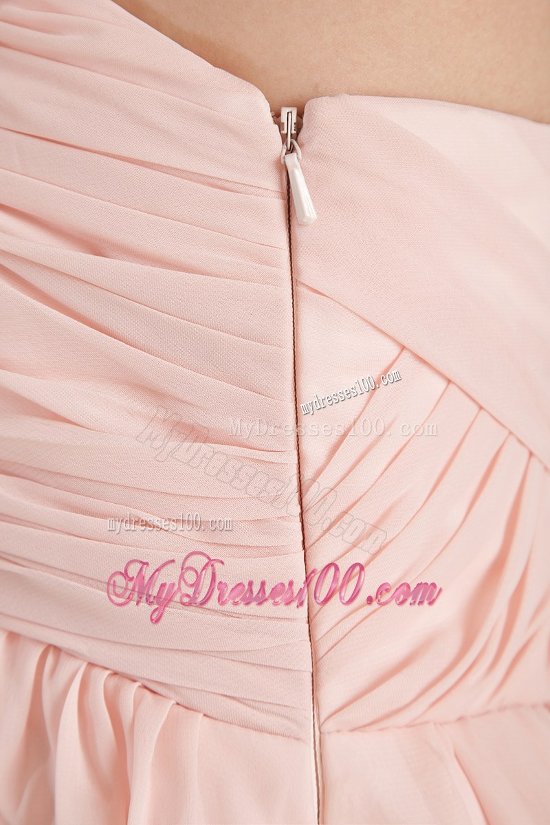 Baby Pink Empire Straps Beading and Ruche Prom Pageant Dress