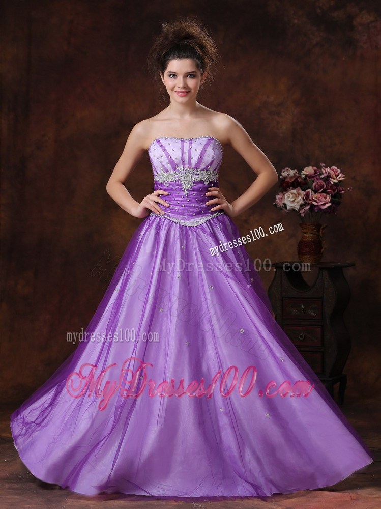 Beaded Decorate Strapless Empire Lavender Prom Dress for Girls