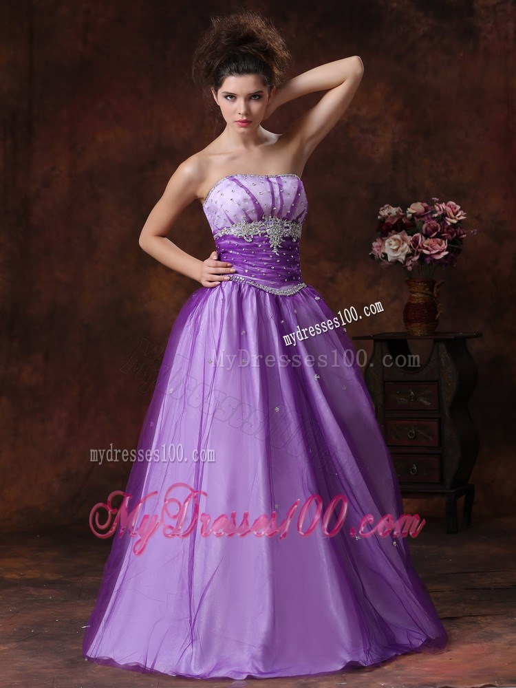 Beaded Decorate Strapless Empire Lavender Prom Dress for Girls