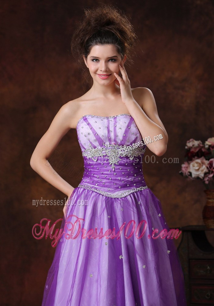 Beaded Decorate Strapless Empire Lavender Prom Dress for Girls