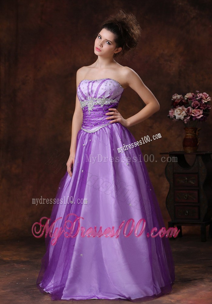 Beaded Decorate Strapless Empire Lavender Prom Dress for Girls