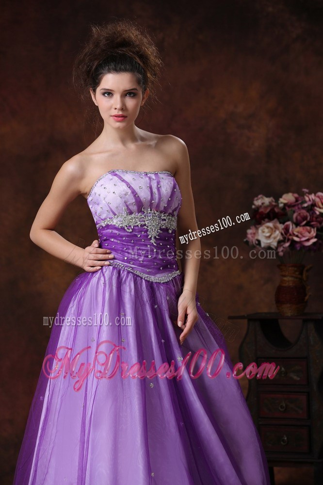 Beaded Decorate Strapless Empire Lavender Prom Dress for Girls