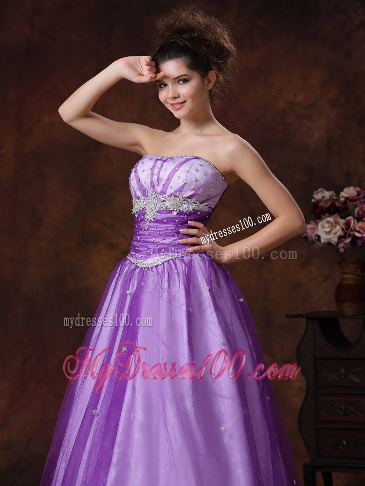 Beaded Decorate Strapless Empire Lavender Prom Dress for Girls