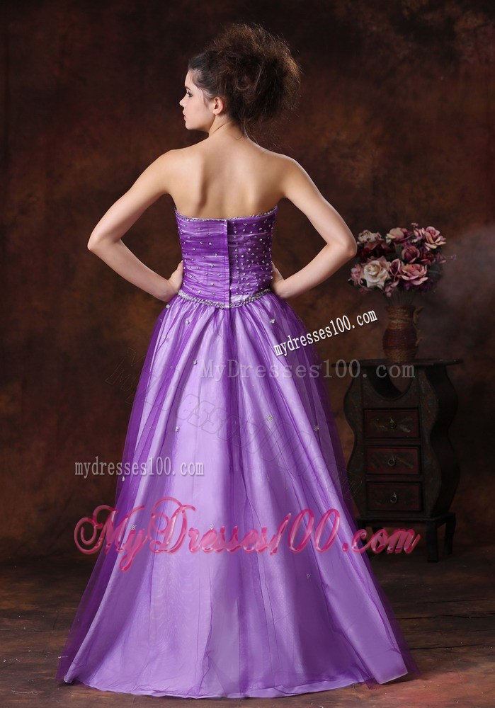 Beaded Decorate Strapless Empire Lavender Prom Dress for Girls