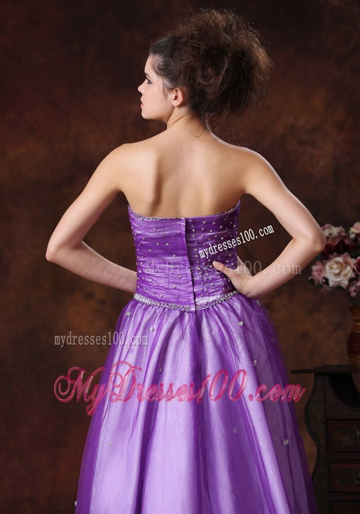 Beaded Decorate Strapless Empire Lavender Prom Dress for Girls