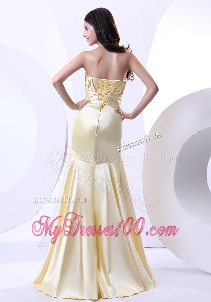 Beading Strapless Floor-length Light Yellow 2013 Prom Dress