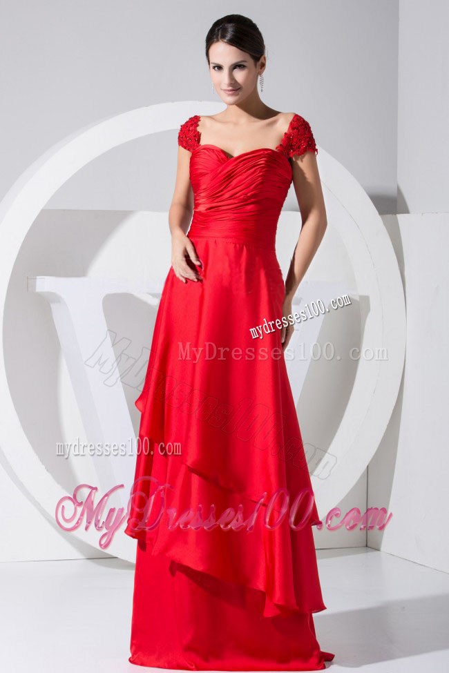Beading and Ruching Red Column Brush Train Prom Dress For 2013