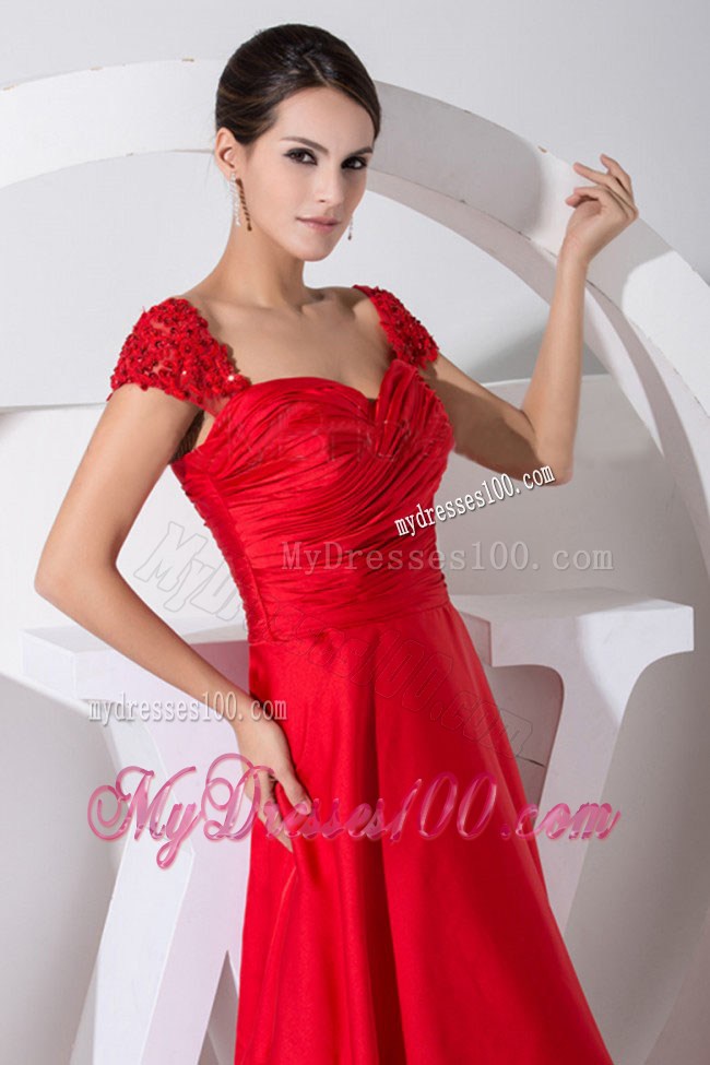 Beading and Ruching Red Column Brush Train Prom Dress For 2013